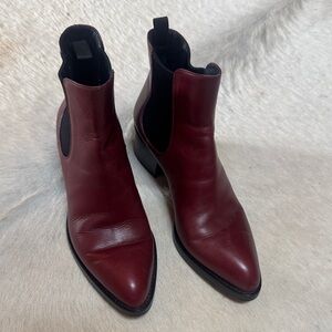 Prada Wine Leather Chelsea Ankle Boots